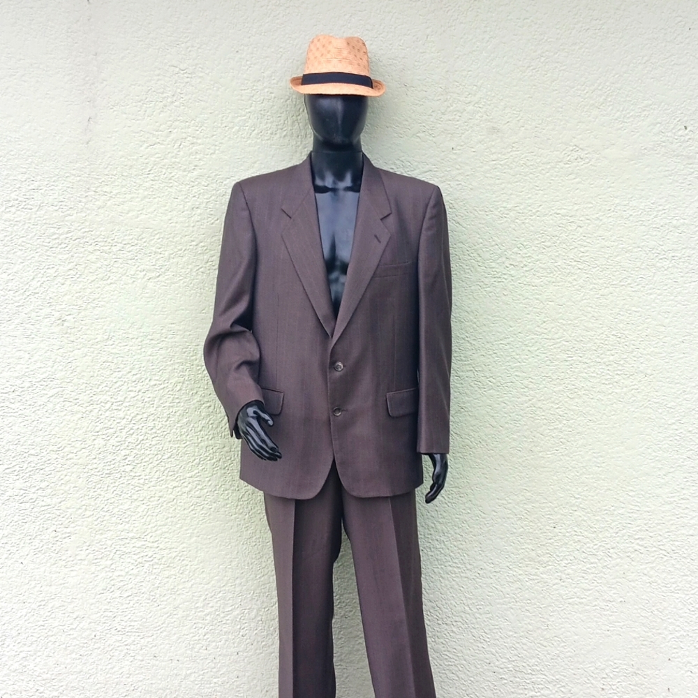 ALBERT NIPPON MEN'S VINTAGE PURE HEAVY WOOL PIN STRIPED 2 (PC) LUXURY SUIT